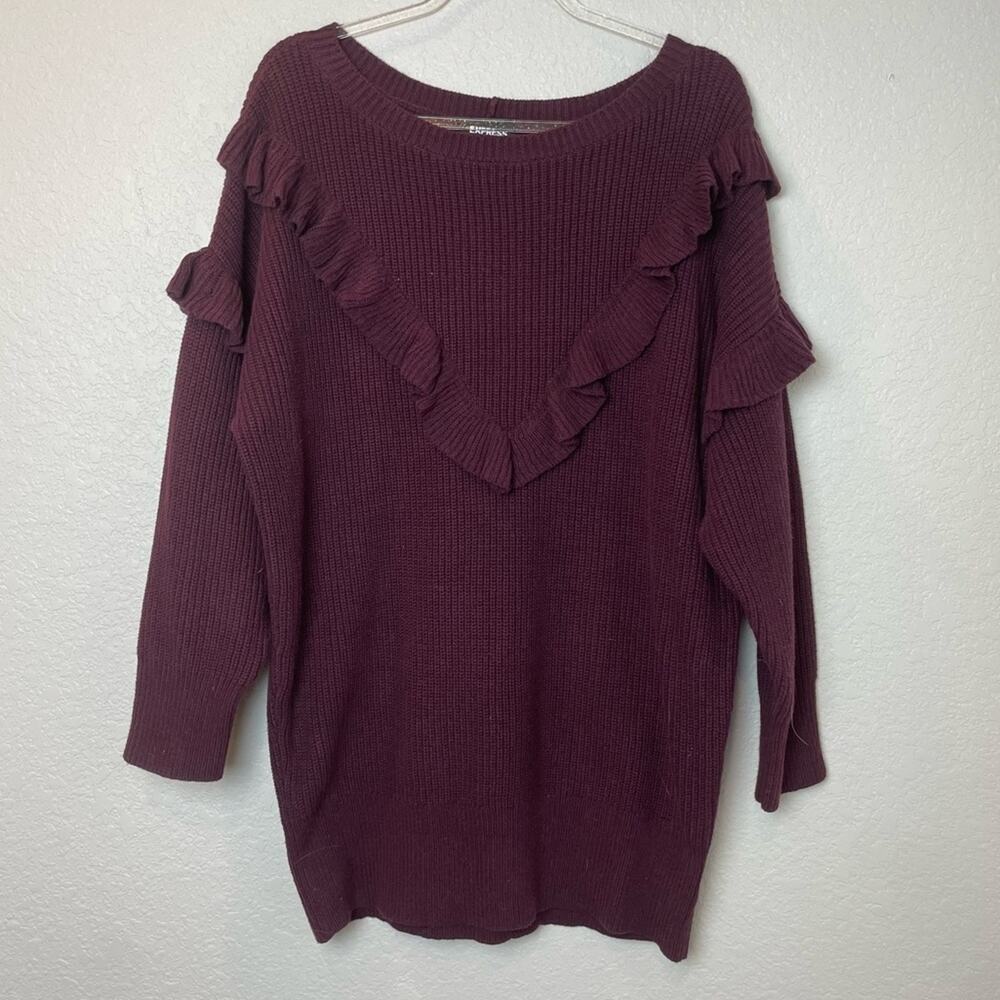 EXPRESS Burgundy Wide Neck Sweater w/Ruffle Details Size L